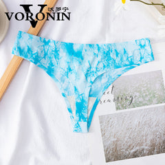 Ice Silk Print Low Waist Sexy Thong