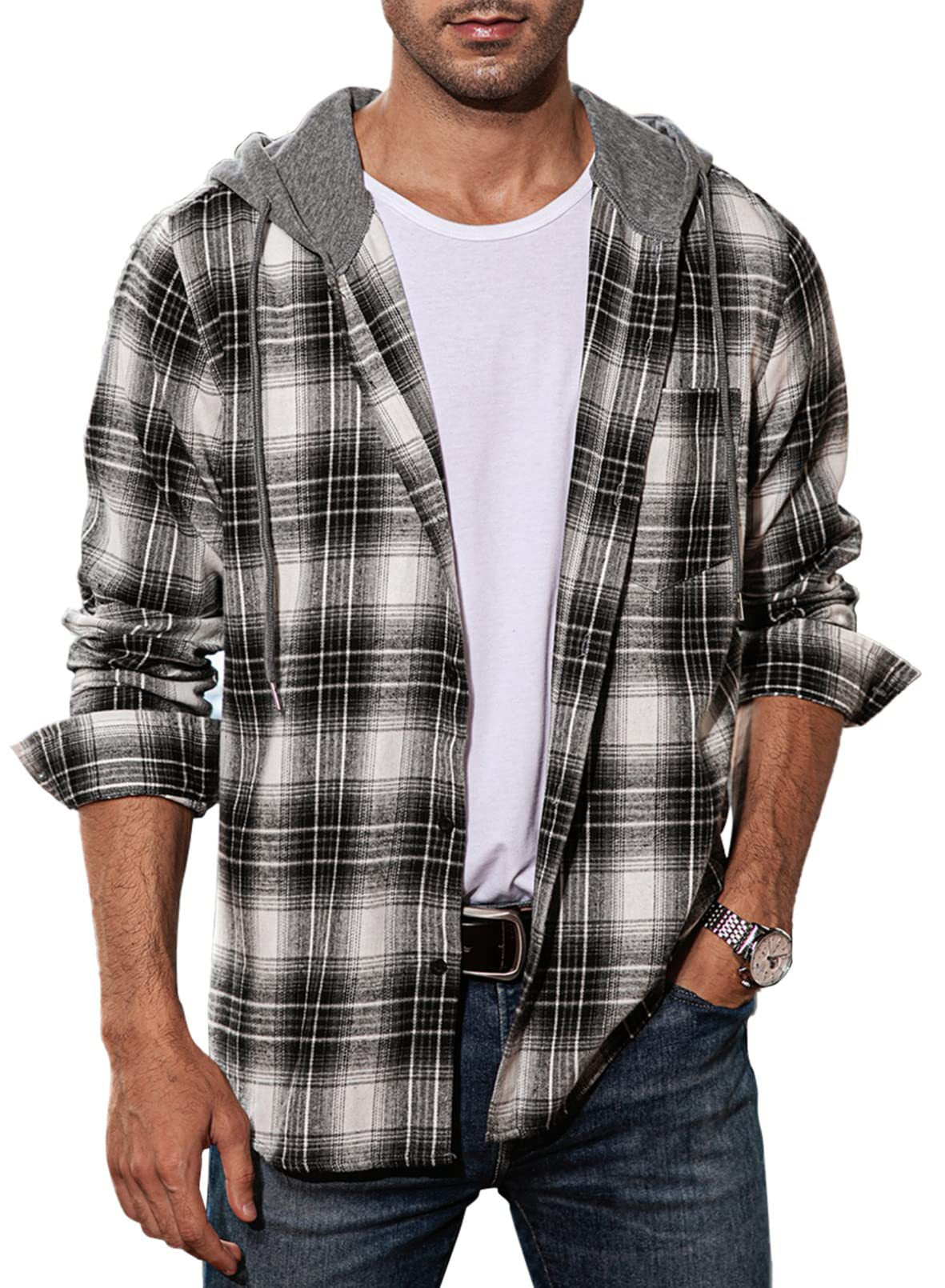 Men's Flannel Plaid Hooded Shirts