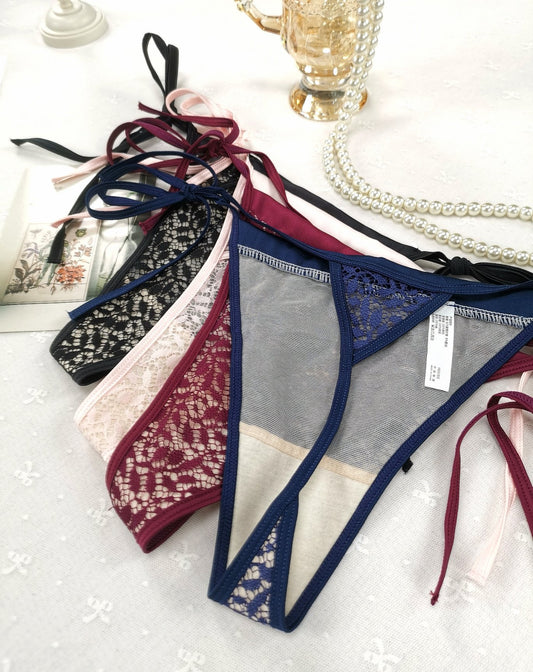 Contrasting Color Leopard Jacquard Mesh Lace Sexy Thong