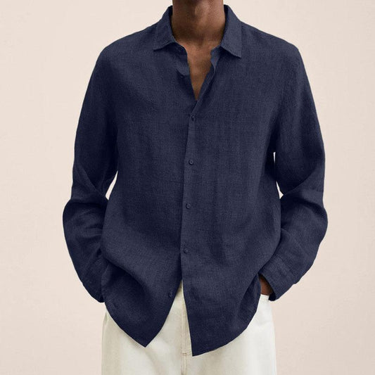 2023 Long-sleeved V-neck Loose Button Cotton Linen Shirt Lining