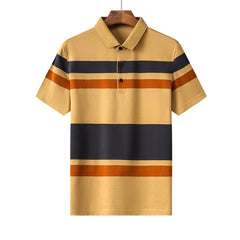 Contrasting striped lapel short-sleeved polo shirt