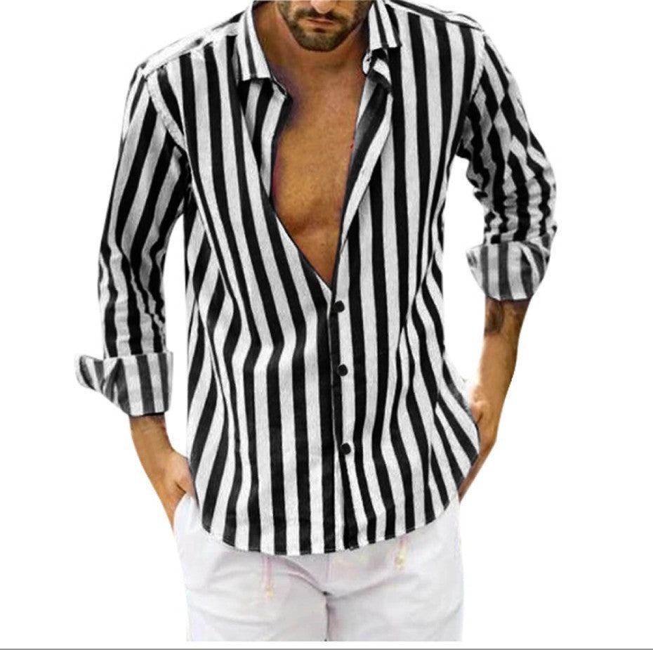 Men's Loose Lapel Striped Shirt