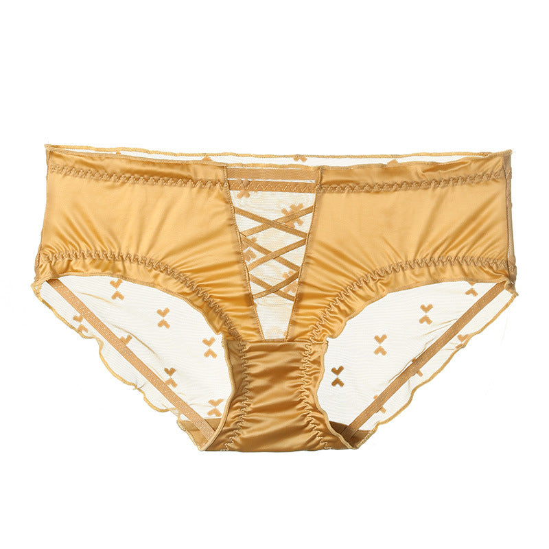 Sexy Lace Silky Satin Cross Strappy Cotton Briefs