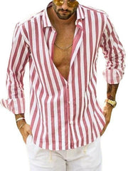 Men's Loose Lapel Striped Shirt