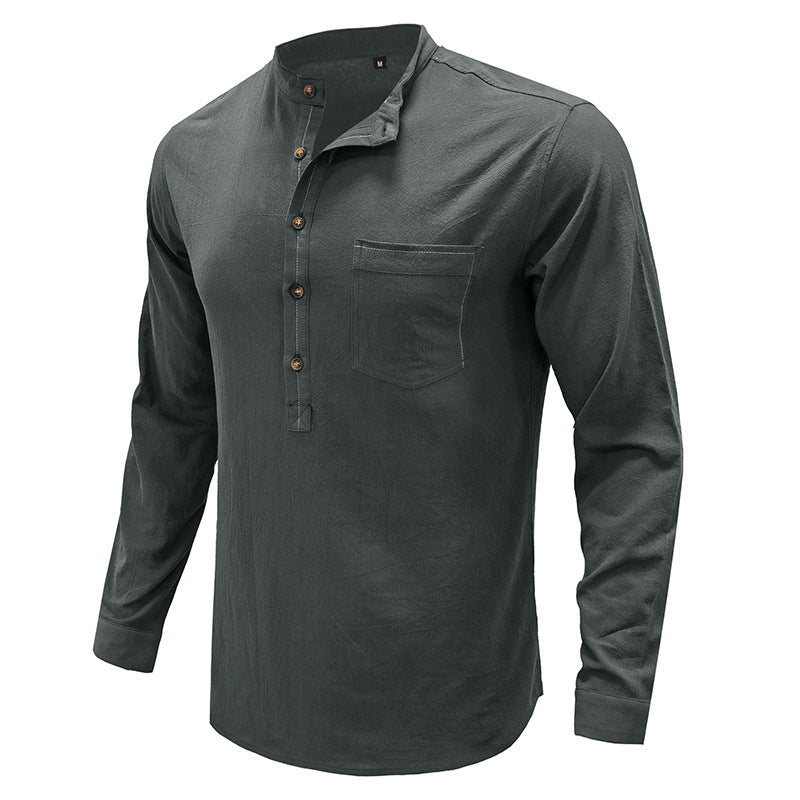 Men's Stand Collar Cotton Linen Shirt