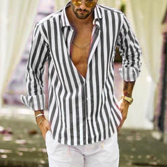 Men's Loose Lapel Striped Shirt