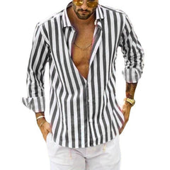 Men's Loose Lapel Striped Shirt