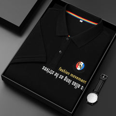 2023 Men's Cotton Letter Print Lapel Polo Shirt