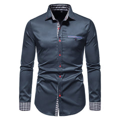 Men's Slim Colorblock Plaid Casual Shirt