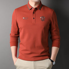 Men's Cotton Loose Solid Color Embroidered POLO Shirt