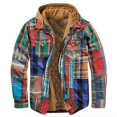 Padded Plaid Printed Hooded Jacket
