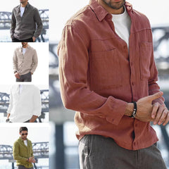 Men's Casual Solid Color Simple Long-sleeved Shirt