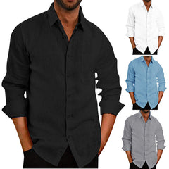 Men's Lapel Collar Solid Color Linen Loose Casual Shirt