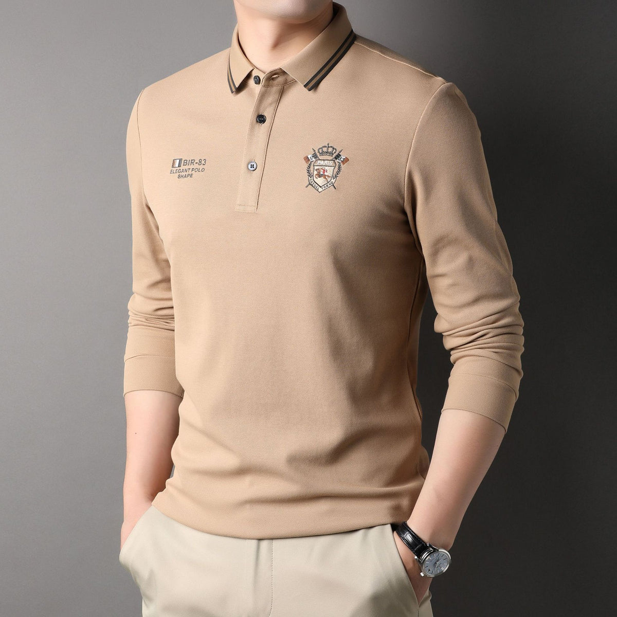 Men's Cotton Loose Solid Color Embroidered POLO Shirt