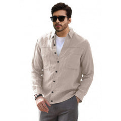 Men's Casual Solid Color Simple Long-sleeved Shirt