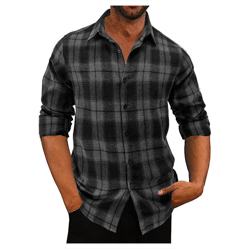 Men's Loose Flannel Long Sleeve Plaid Shirt