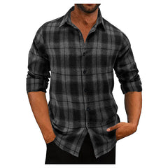 Men's Loose Flannel Long Sleeve Plaid Shirt