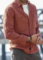 Men's Casual Solid Color Simple Long-sleeved Shirt