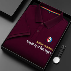 2023 Men's Cotton Letter Print Lapel Polo Shirt