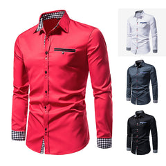 Men's Slim Colorblock Plaid Casual Shirt
