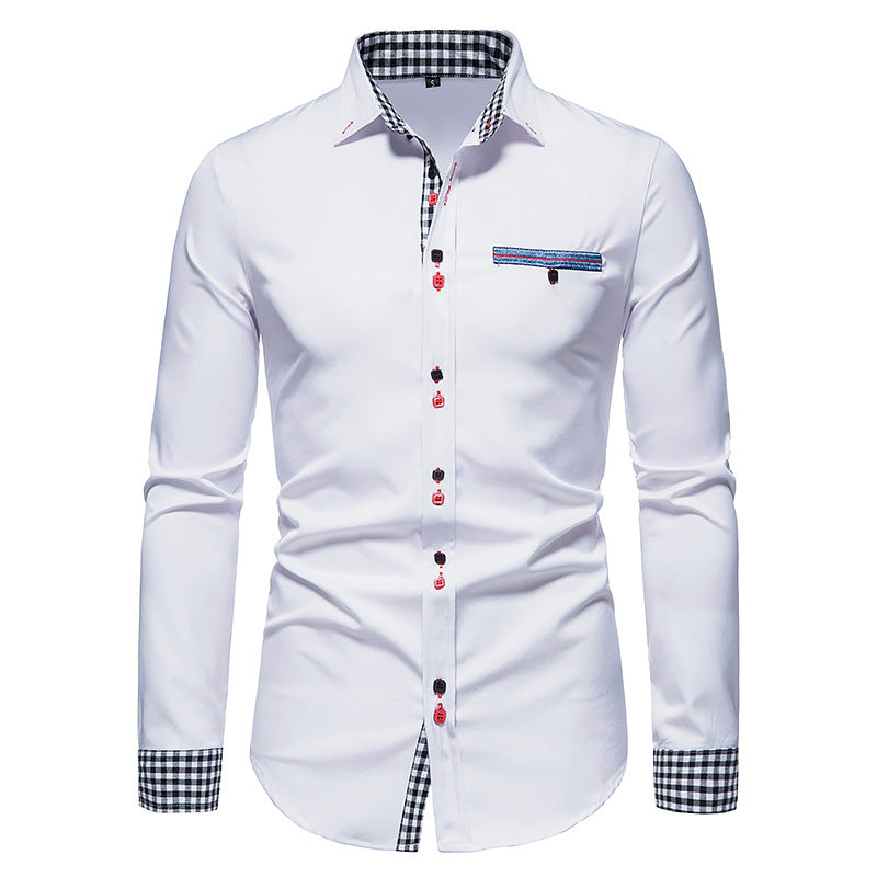 Men's Slim Colorblock Plaid Casual Shirt