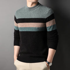 Men's 100% Pure Wool Crewneck Thickened Warm Striped Sweater