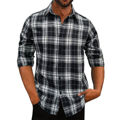 Men's Loose Flannel Long Sleeve Plaid Shirt