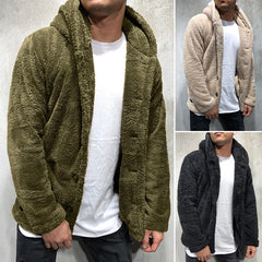 Men's Hooded Solid Color Fleece Jacket