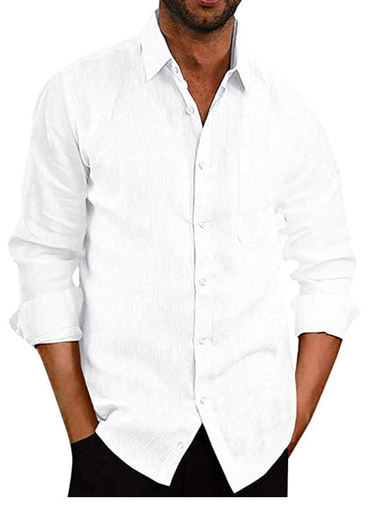 Men's Lapel Collar Solid Color Linen Loose Casual Shirt