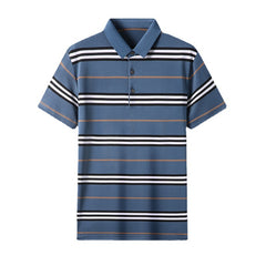 Color block striped men's lapel polo shirt