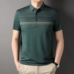 Cotton lapel striped business casual polo shirt