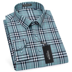 Men's Lapel Plaid Long Sleeve Business Shirt