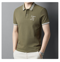 New Cotton Color Contrast Lapel Men's Embroidered Polo Shirt