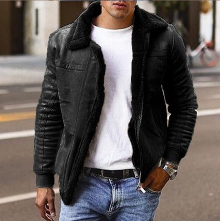 Men's Plus Size Nubuck Leather Jacket Thick Coat
