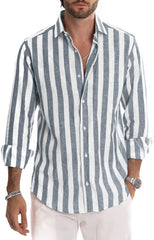 Men's Loose Lapel Striped Shirt