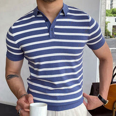 Summer New Lapel Striped Business Polo Shirt