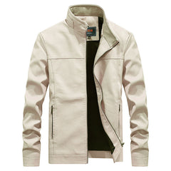 Men's Stand Collar Solid Color Leather Jacket