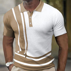 Men's Short Sleeve Color Block Stripe Button Polo Shirt