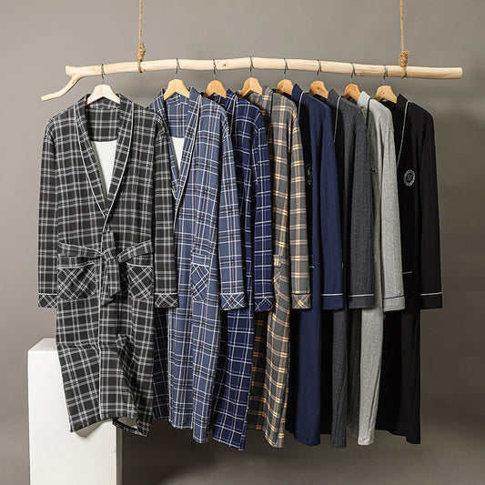 New Cotton Plaid Loose Plus Size Bathrobe