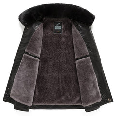 Men's Fleece Thick Fur Collar Leather Jacket