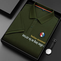 2023 Men's Cotton Letter Print Lapel Polo Shirt