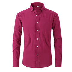 Men's Cotton and Linen Solid Color Non-iron Shirt