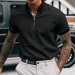 New Solid Color Zipper POLO Shirt