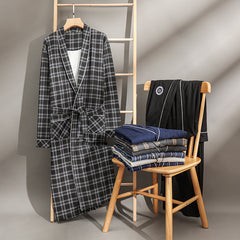 New Cotton Plaid Loose Plus Size Bathrobe