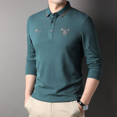 Men's Cotton Loose Solid Color Embroidered POLO Shirt