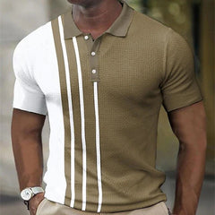 Men's Short Sleeve Color Block Stripe Button Polo Shirt