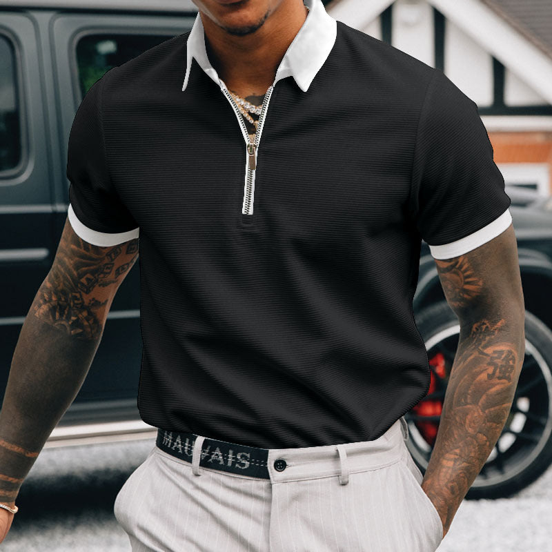 New Solid Color Zipper POLO Shirt