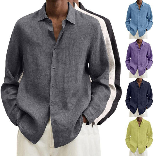 2023 Long-sleeved V-neck Loose Button Cotton Linen Shirt Lining