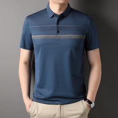 Cotton lapel striped business casual polo shirt