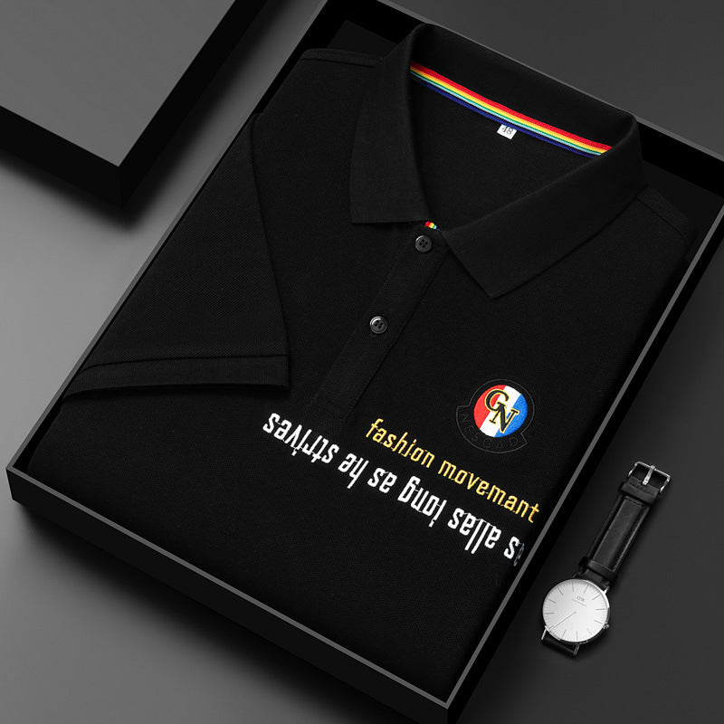2023 Men's Cotton Letter Print Lapel Polo Shirt